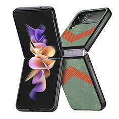 Funda Bumper Lujo Cuero y Plastico Mate Carcasa R03 para Samsung Galaxy Z Flip4 5G Verde