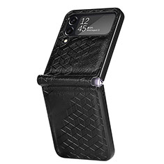Funda Bumper Lujo Cuero y Plastico Mate Carcasa R04 para Samsung Galaxy Z Flip4 5G Negro
