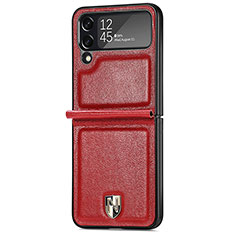 Funda Bumper Lujo Cuero y Plastico Mate Carcasa R05 para Samsung Galaxy Z Flip4 5G Rojo