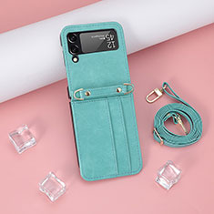 Funda Bumper Lujo Cuero y Plastico Mate Carcasa R06 para Samsung Galaxy Z Flip3 5G Cian