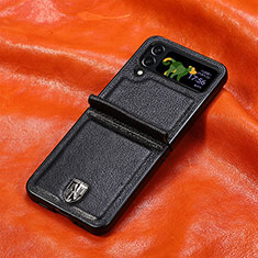 Funda Bumper Lujo Cuero y Plastico Mate Carcasa R06 para Samsung Galaxy Z Flip4 5G Negro