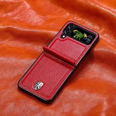 Funda Bumper Lujo Cuero y Plastico Mate Carcasa R06 para Samsung Galaxy Z Flip4 5G Rojo