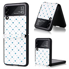 Funda Bumper Lujo Cuero y Plastico Mate Carcasa R07 para Samsung Galaxy Z Flip3 5G Azul
