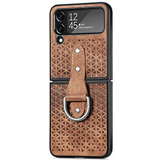 Funda Bumper Lujo Cuero y Plastico Mate Carcasa R07 para Samsung Galaxy Z Flip4 5G Marron