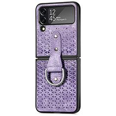 Funda Bumper Lujo Cuero y Plastico Mate Carcasa R07 para Samsung Galaxy Z Flip4 5G Morado