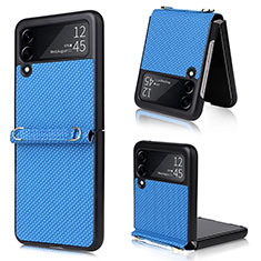 Funda Bumper Lujo Cuero y Plastico Mate Carcasa R08 para Samsung Galaxy Z Flip3 5G Azul