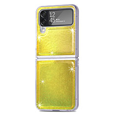 Funda Bumper Lujo Cuero y Plastico Mate Carcasa R08 para Samsung Galaxy Z Flip4 5G Amarillo