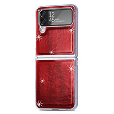 Funda Bumper Lujo Cuero y Plastico Mate Carcasa R08 para Samsung Galaxy Z Flip4 5G Rojo
