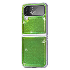 Funda Bumper Lujo Cuero y Plastico Mate Carcasa R08 para Samsung Galaxy Z Flip4 5G Verde