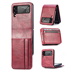 Funda Bumper Lujo Cuero y Plastico Mate Carcasa R09 para Samsung Galaxy Z Flip4 5G Rojo