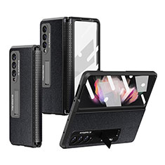 Funda Bumper Lujo Cuero y Plastico Mate Carcasa R09 para Samsung Galaxy Z Fold3 5G Negro