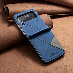 Funda Bumper Lujo Cuero y Plastico Mate Carcasa S01 para Samsung Galaxy Z Flip4 5G Azul