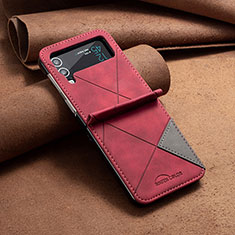 Funda Bumper Lujo Cuero y Plastico Mate Carcasa S01 para Samsung Galaxy Z Flip4 5G Rojo