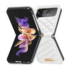 Funda Bumper Lujo Cuero y Plastico Mate Carcasa S02 para Samsung Galaxy Z Flip4 5G Blanco