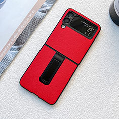 Funda Bumper Lujo Cuero y Plastico Mate Carcasa S03 para Samsung Galaxy Z Flip4 5G Rojo