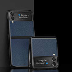 Funda Bumper Lujo Cuero y Plastico Mate Carcasa S04 para Samsung Galaxy Z Flip3 5G Azul
