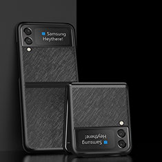 Funda Bumper Lujo Cuero y Plastico Mate Carcasa S04 para Samsung Galaxy Z Flip3 5G Negro