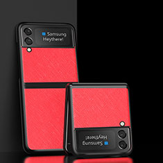Funda Bumper Lujo Cuero y Plastico Mate Carcasa S04 para Samsung Galaxy Z Flip3 5G Rojo