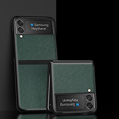 Funda Bumper Lujo Cuero y Plastico Mate Carcasa S04 para Samsung Galaxy Z Flip3 5G Verde