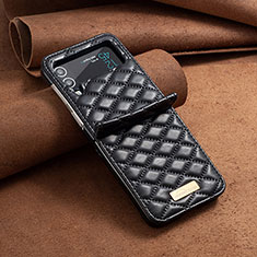Funda Bumper Lujo Cuero y Plastico Mate Carcasa S04 para Samsung Galaxy Z Flip4 5G Negro