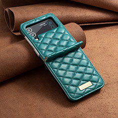 Funda Bumper Lujo Cuero y Plastico Mate Carcasa S04 para Samsung Galaxy Z Flip4 5G Verde