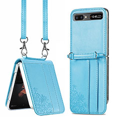Funda Bumper Lujo Cuero y Plastico Mate Carcasa S04D para Samsung Galaxy Z Flip5 5G Azul