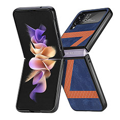 Funda Bumper Lujo Cuero y Plastico Mate Carcasa S05 para Samsung Galaxy Z Flip4 5G Azul