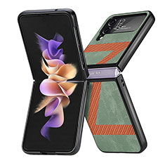 Funda Bumper Lujo Cuero y Plastico Mate Carcasa S05 para Samsung Galaxy Z Flip4 5G Verde