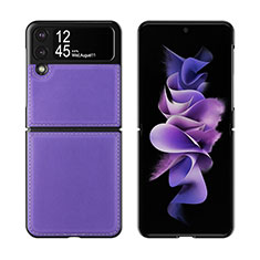 Funda Bumper Lujo Cuero y Plastico Mate Carcasa S06 para Samsung Galaxy Z Flip3 5G Morado