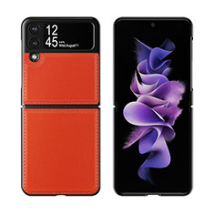 Funda Bumper Lujo Cuero y Plastico Mate Carcasa S06 para Samsung Galaxy Z Flip3 5G Naranja