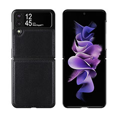 Funda Bumper Lujo Cuero y Plastico Mate Carcasa S06 para Samsung Galaxy Z Flip3 5G Negro