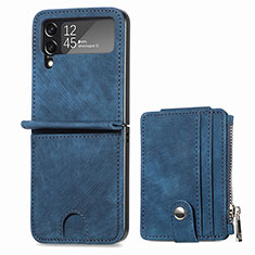 Funda Bumper Lujo Cuero y Plastico Mate Carcasa S06 para Samsung Galaxy Z Flip4 5G Azul