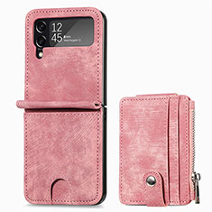 Funda Bumper Lujo Cuero y Plastico Mate Carcasa S06 para Samsung Galaxy Z Flip4 5G Oro Rosa