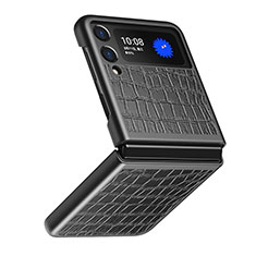 Funda Bumper Lujo Cuero y Plastico Mate Carcasa S07 para Samsung Galaxy Z Flip3 5G Negro