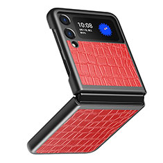 Funda Bumper Lujo Cuero y Plastico Mate Carcasa S07 para Samsung Galaxy Z Flip3 5G Rojo