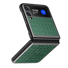 Funda Bumper Lujo Cuero y Plastico Mate Carcasa S07 para Samsung Galaxy Z Flip3 5G Verde
