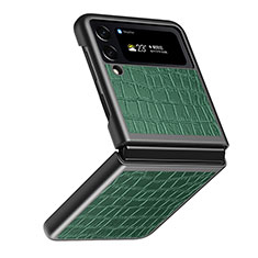 Funda Bumper Lujo Cuero y Plastico Mate Carcasa S07 para Samsung Galaxy Z Flip4 5G Verde