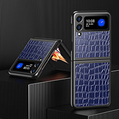Funda Bumper Lujo Cuero y Plastico Mate Carcasa S08 para Samsung Galaxy Z Flip3 5G Azul