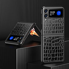 Funda Bumper Lujo Cuero y Plastico Mate Carcasa S08 para Samsung Galaxy Z Flip3 5G Negro