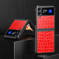 Funda Bumper Lujo Cuero y Plastico Mate Carcasa S08 para Samsung Galaxy Z Flip3 5G Rojo