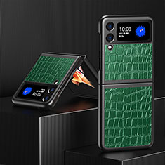 Funda Bumper Lujo Cuero y Plastico Mate Carcasa S08 para Samsung Galaxy Z Flip3 5G Verde