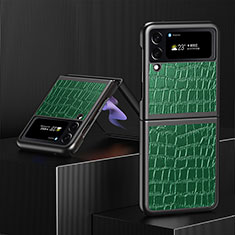 Funda Bumper Lujo Cuero y Plastico Mate Carcasa S08 para Samsung Galaxy Z Flip4 5G Verde