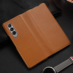 Funda Bumper Lujo Cuero y Plastico Mate Carcasa S08 para Samsung Galaxy Z Fold3 5G Marron