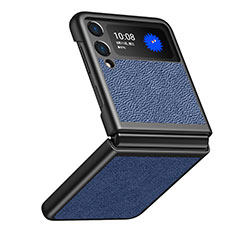 Funda Bumper Lujo Cuero y Plastico Mate Carcasa S09 para Samsung Galaxy Z Flip3 5G Azul