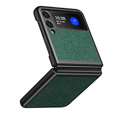 Funda Bumper Lujo Cuero y Plastico Mate Carcasa S09 para Samsung Galaxy Z Flip3 5G Verde