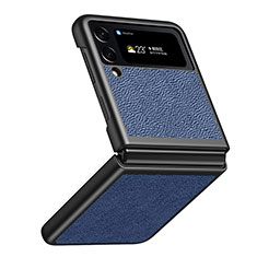 Funda Bumper Lujo Cuero y Plastico Mate Carcasa S09 para Samsung Galaxy Z Flip4 5G Azul