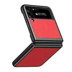 Funda Bumper Lujo Cuero y Plastico Mate Carcasa S09 para Samsung Galaxy Z Flip4 5G Rojo