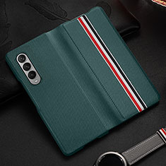 Funda Bumper Lujo Cuero y Plastico Mate Carcasa S09 para Samsung Galaxy Z Fold4 5G Verde