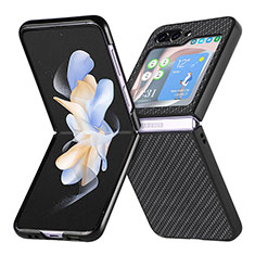Funda Bumper Lujo Cuero y Plastico Mate Carcasa SD5 para Samsung Galaxy Z Flip5 5G Negro