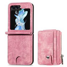 Funda Bumper Lujo Cuero y Plastico Mate Carcasa SD7 para Samsung Galaxy Z Flip5 5G Rosa